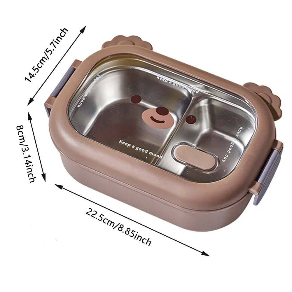 Stainless Steel Cartoon Lunch Box 1000ml – Leak-Proof Double Lock Food Container for Kids & Adults