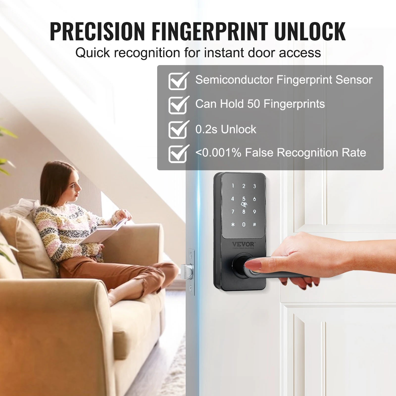 VEVOR Smart Lock 5-in-1 Smart Door Knob – Fingerprint, Keypad & App-Controlled Deadbolt with Independent Handle