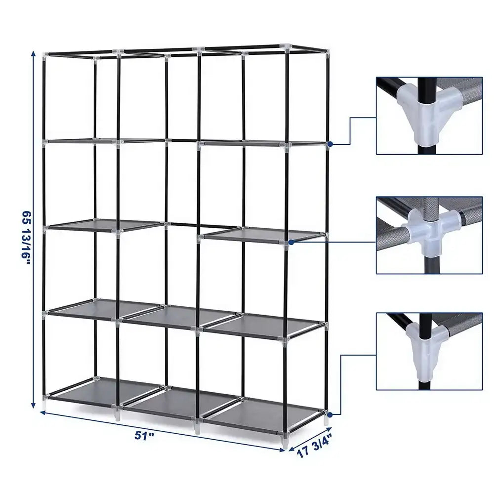 67″ Portable Closet Organizer – Wardrobe Storage Organizer with 10 Shelves, Quick & Easy to Assemble (Gray)