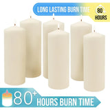 80-Hour Long Burning Unscented Pillar Candles (3x8, Ivory, 6-Pack) – Clean, Smokeless & Dripless Candles for Home & Events