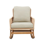 “3-Piece Modern Outdoor Seating Set – Beige Cushioned PE Rattan Rocking Chairs with Wooden Accent Table”
