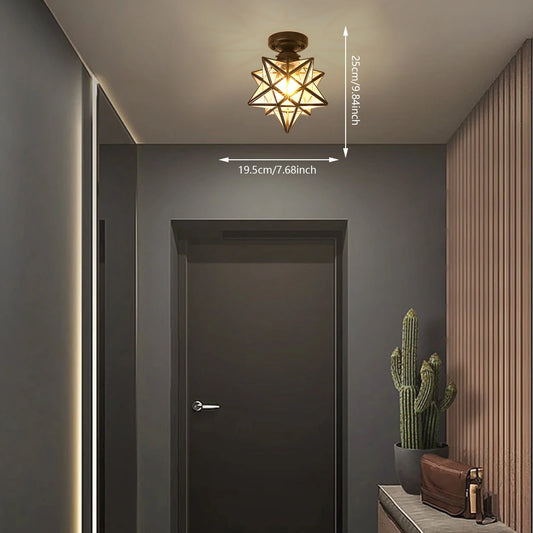 Star-Shaped Ceiling Light – Black Linear Flush Mount Lamp with Clear Glass Shade | Vintage Modern Chandelier