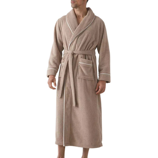 Luxurious Men’s Plush Shawl Collar Bathrobe – Soft Long-Sleeve Belted Spa Robe for Warmth & Style