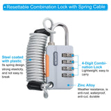 Luggage cable lock – 4-digit combination padlock with 3.3ft spring cable security wire for suitcase, gym locker & backpack