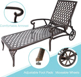 Outdoor Chaise Lounge Chair Set of 2 – Cast Aluminum Poolside Loungers with Adjustable Backrest & Moveable Design | All-Weather Tanning Chairs