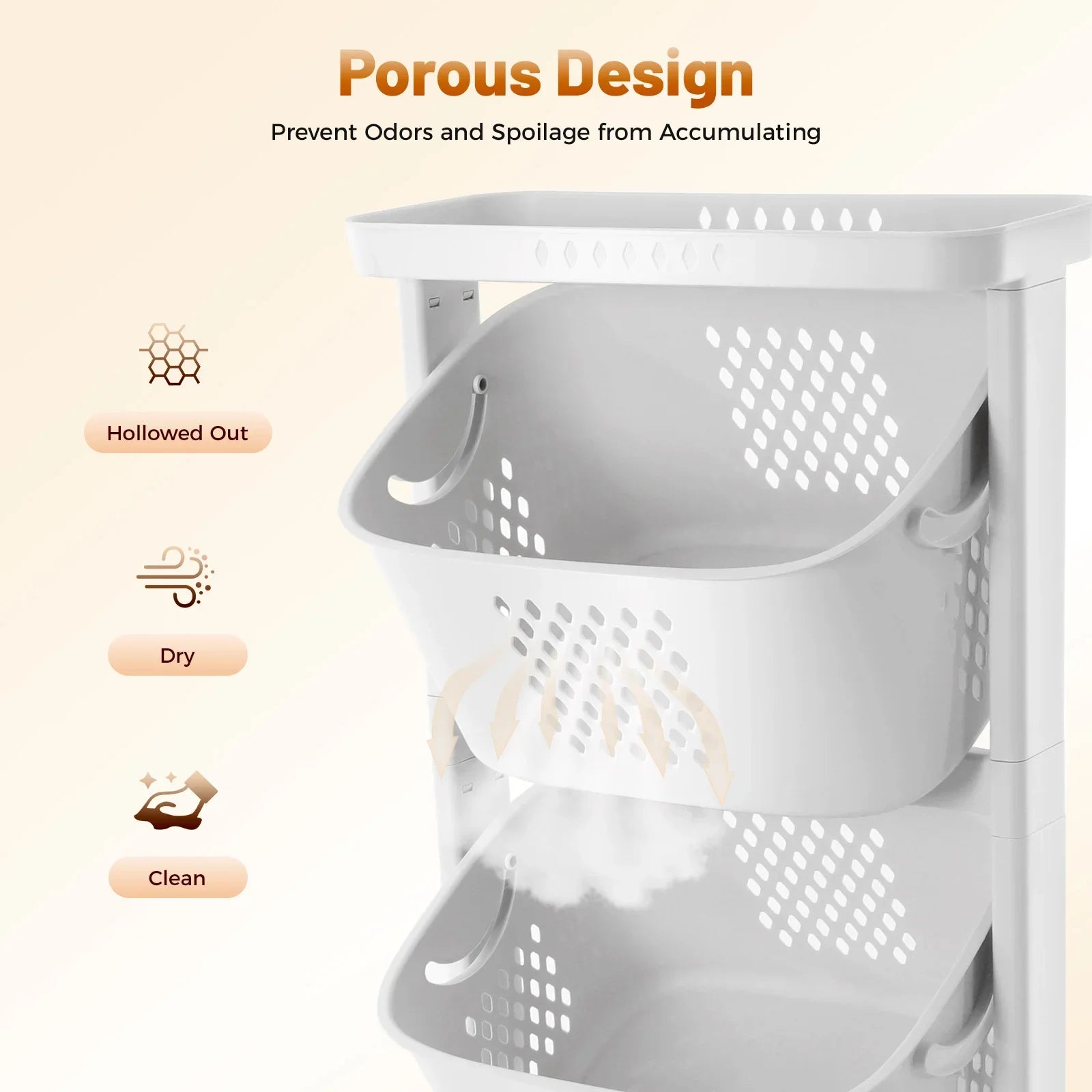 3-Tier Rolling Laundry Basket with 4 Wheels – Large Capacity Dirty Clothes Sorter & Organiser