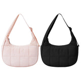 Women’s Quilted Nylon Puffer Crescent Shoulder Bag – Adjustable Strap Crossbody Style