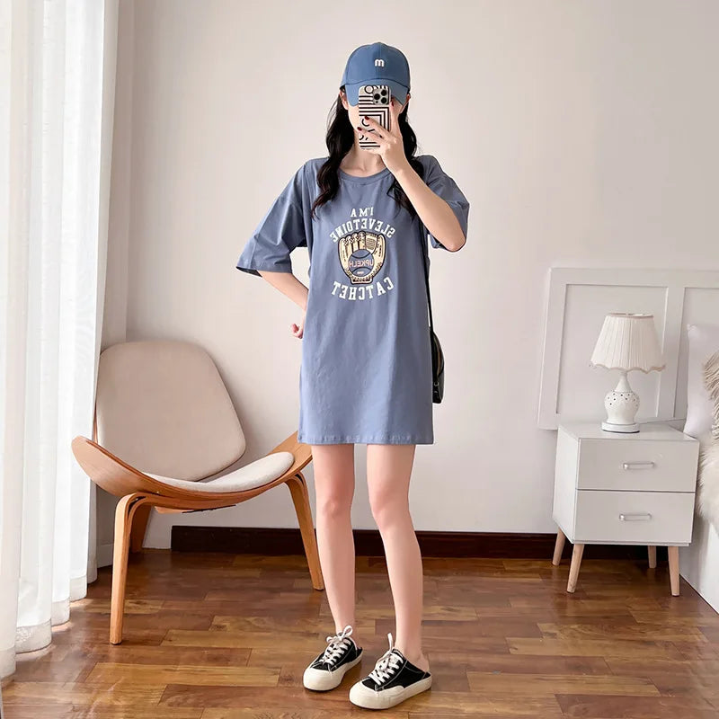 Women’s Cotton Maternity Dress – Loose Summer Pregnancy Outfit with Nursing Access, Casual Breastfeeding Clothes