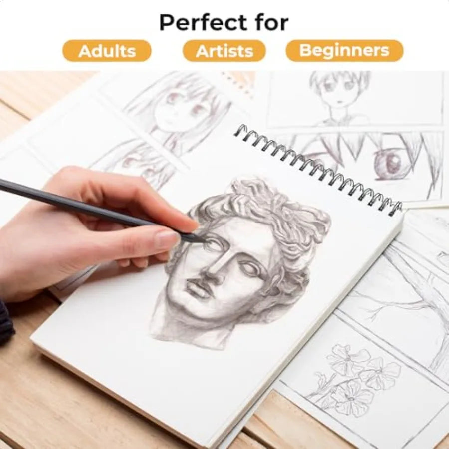 Ohuhu 9×12″ Tear-Resistant Bamboo Fiber Sketch Book – Spiral Bound Drawing Pad (100 Sheets)