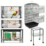 59" Rolling Bird Cage – Spacious Home with Stand & Pull-Out Tray for Cockatiels, Parakeets, Finches & Canaries