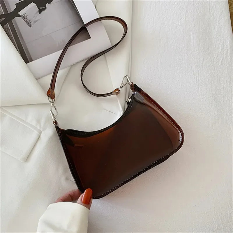 Clear Jelly Shoulder Bag for Women – Small Zipper Under-arm Purse Transparent Fashion Handbag