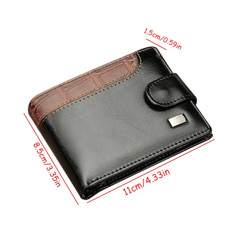 Vintage PU Leather Short Wallet for Men – Classic Bifold Design with Multi-Card Slots, Coin Pocket & Snap Closure