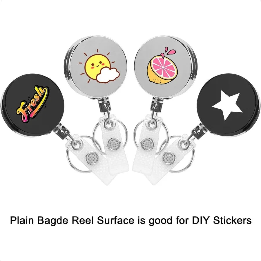 🔑 4-Pack Heavy Duty Retractable Badge Reels – Metal ID Card Holders with Clip & Key Ring for Work, School & Events