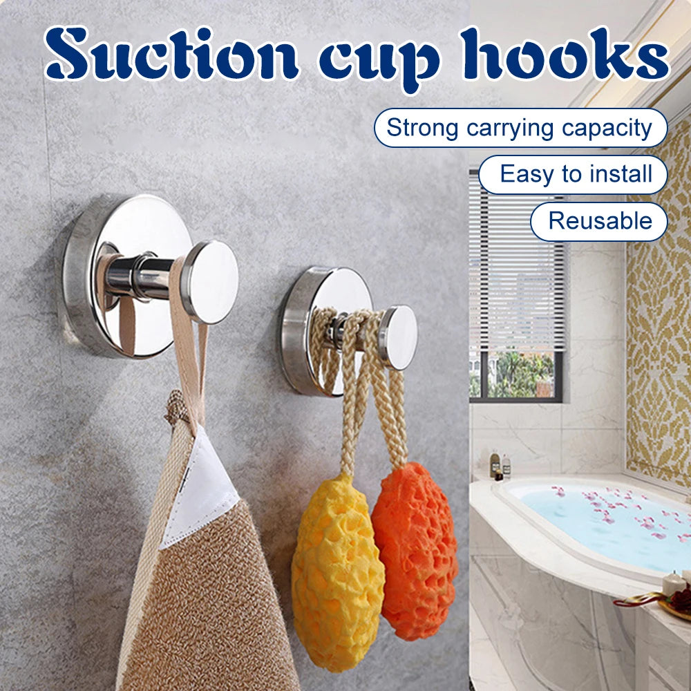 4-Pack Stainless Steel Suction Cup Hooks – Waterproof No-Punch Wall Mount Hooks for Kitchen & Bathroom