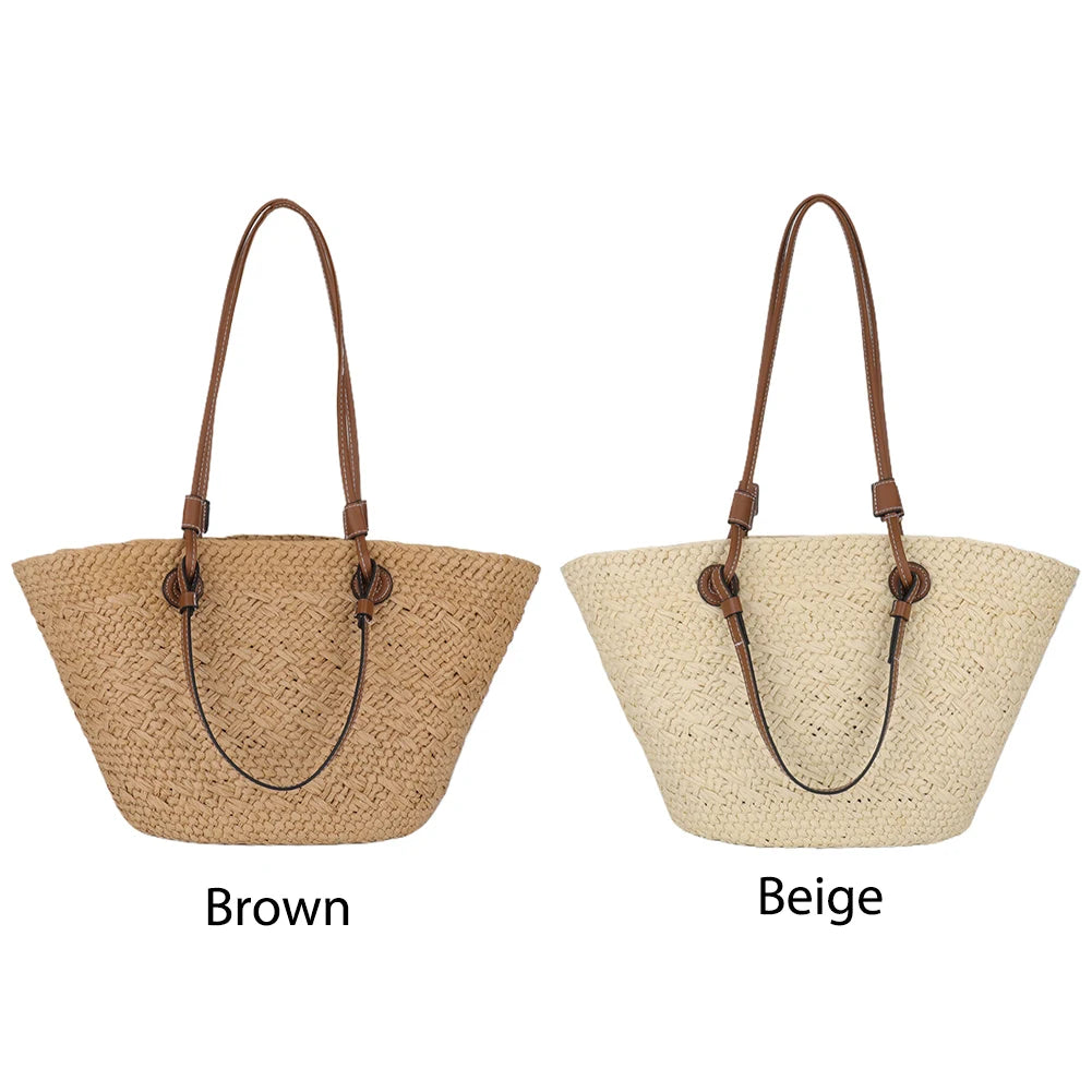 Women Woven Tote Bag – Large Capacity Wicker Beach Shoulder Bag for Summer Travel & Casual Chic
