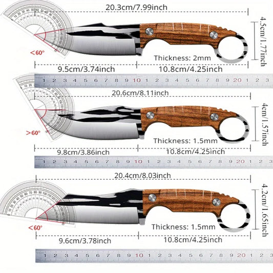 3Pcs Forged Stainless Steel Kitchen Knife Set – Thin Blade Meat Cleaver & BBQ Cutting Knives