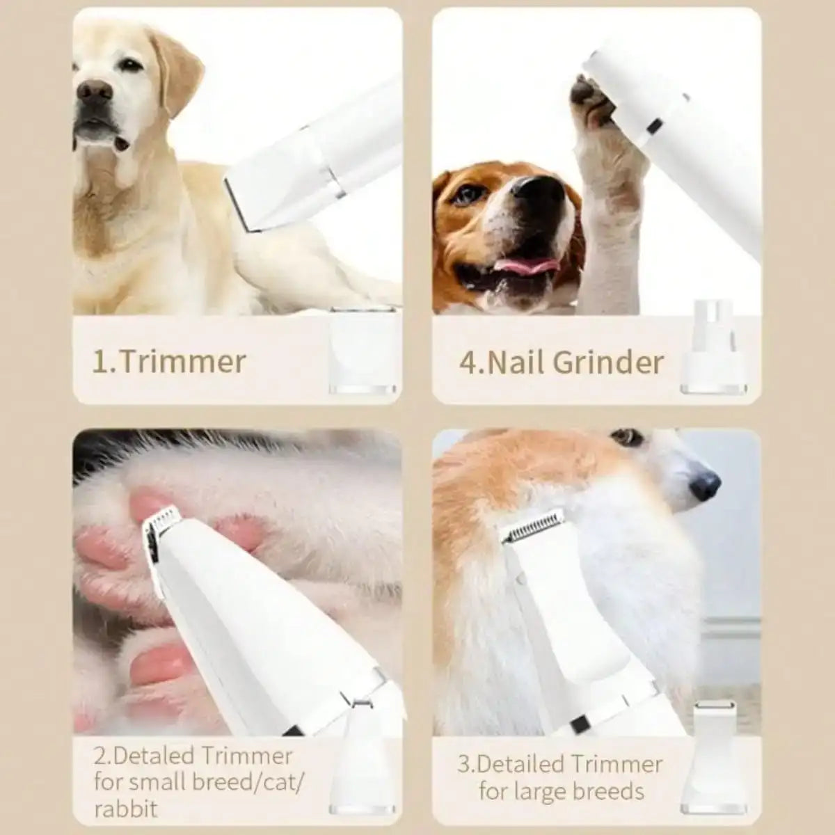Rechargeable Cordless Pet Grooming Kit – Quiet Nail Grinder & Shaver for Dogs & Cats