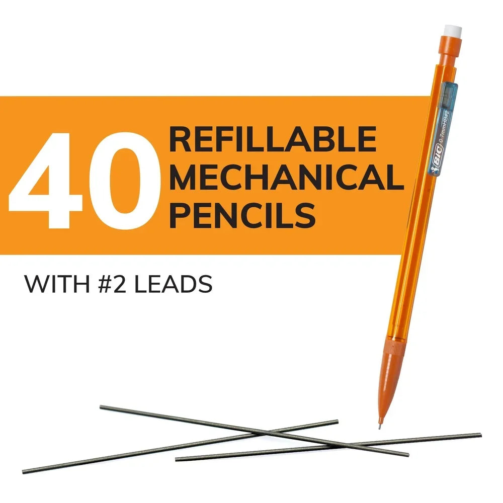 40 Count Mechanical Pencils with Erasers – No.2 Lead 0.7mm Medium Point Bulk Pack for School, Office & Writing