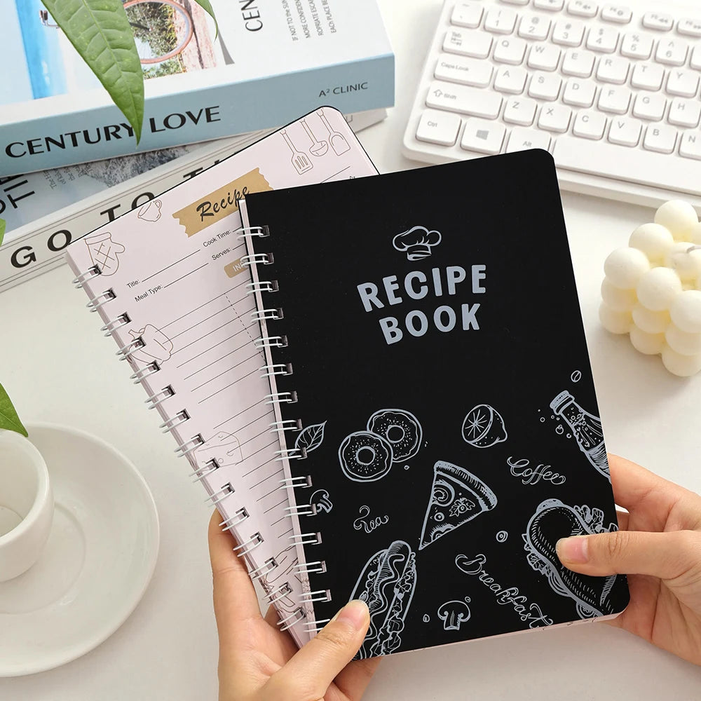 Recipe Journal with Black Cover – Healthy Eating Planner & Personal Cookbook with Stickers (48 Sheets)