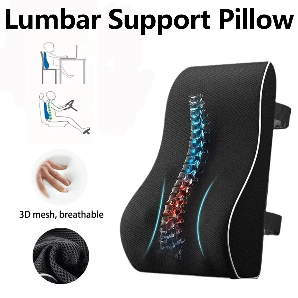 Lumbar Support Pillow – Memory Foam Back Cushion for Car, Office & Gaming Chairs, Soft Ergonomic Waist Support