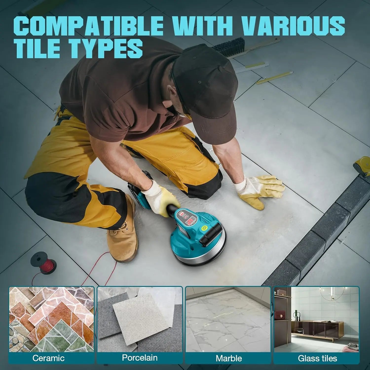 Seesii 12-Speed Tile Laying Machine – Cordless 160mm Large Suction Tile Vibration & Leveling Tool