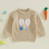 Toddler Kids Bunny Embroidered Long-Sleeve Knit Sweater – Easter Casual Jumper for Girls & Boys