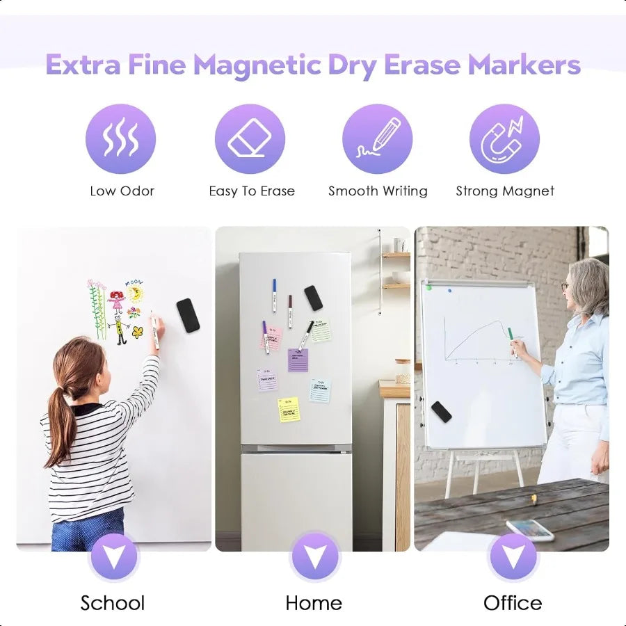 Ultra Fine Tip Dry Erase Markers – 12-Pack Magnetic Whiteboard Markers with Erasers (0.7mm) 🧲
