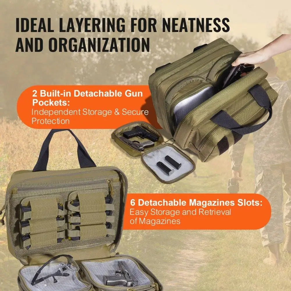 Tactical 2-Pistol Range Bag – Lockable Zipper Case with Pouches for Shooting, Outdoor Training & Secure Firearm Transport