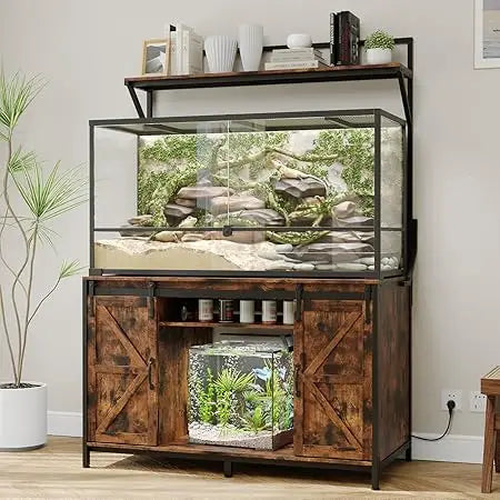 Farmhouse Reptile Tank Stand – Heavy Duty 48"×24" Tabletop with Power Outlet, Fits up to 120 Gallon Bearded Dragon & Aquariums