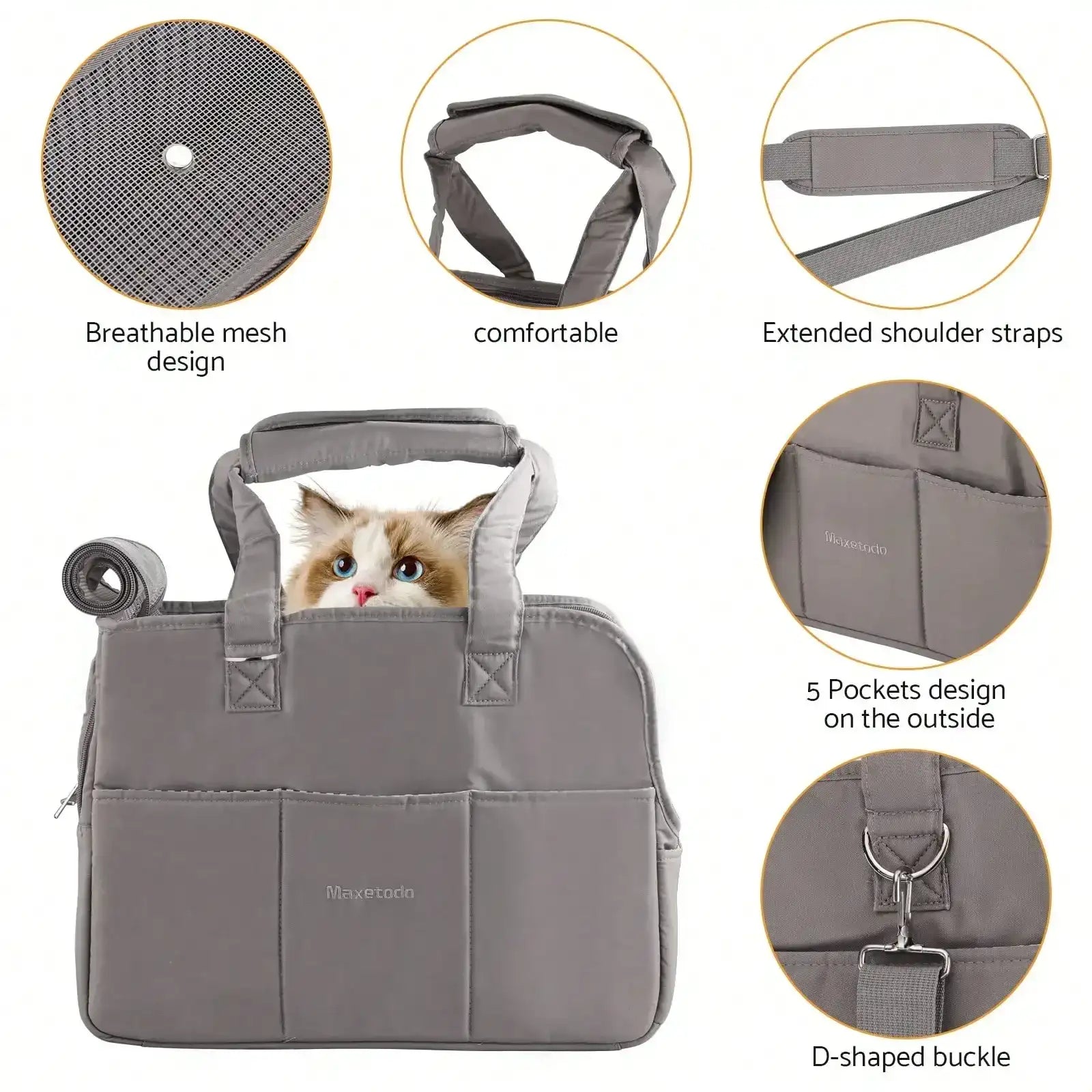 Stylish Shoulder Handbag Pet Carrier – Removable for Small Dogs (Up to 8 lb) & Cats (Up to 11 lb) – Dark Gray