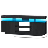 Modern LED-Light TV Stand for 55–65″ TVs – Built-in Power Outlets, Gaming & Console Storage Entertainment Center