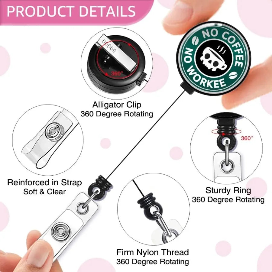☕ Funny “No Coffee No Workee” Badge Reel – Retractable Skeleton ID Card Holder with Alligator Clip for Nurses, Doctors & Staff