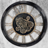 27-Inch Large Wall Clock with Real Moving Gears – Oversized Solid Wood Retro Farmhouse Clock with Toughened Glass Cover