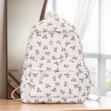 Bow Print Nylon Student Backpack for Girls & Women – Cute Schoolbag with Adjustable Straps for Travel & Daily Use