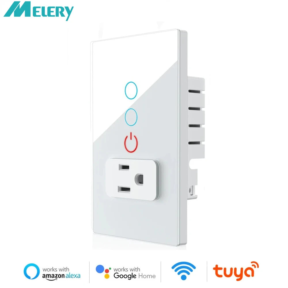 Melery Mexico Plug WiFi Smart Socket – Tuya App Intelligent US Wall Outlet with Touch Glass Panel, Alexa & Google Home Compatible