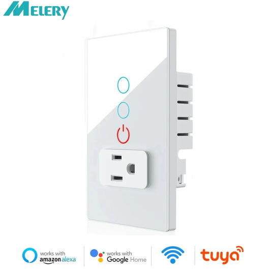 Melery Mexico Plug WiFi Smart Socket – Tuya App Intelligent US Wall Outlet with Touch Glass Panel, Alexa & Google Home Compatible