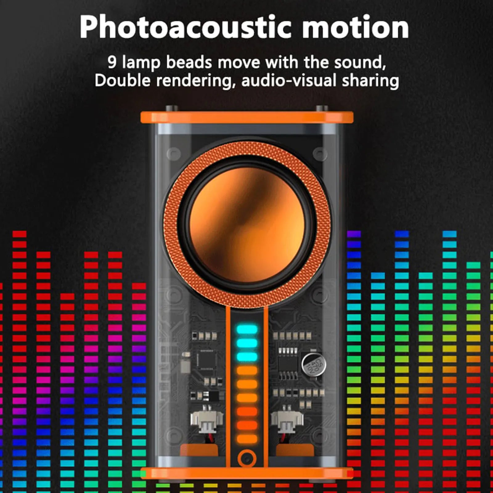 K07 Transparent Bluetooth Speaker – Mecha-Style TWS Stereo Speaker with 3 LED Light Modes & Hands-Free Calling