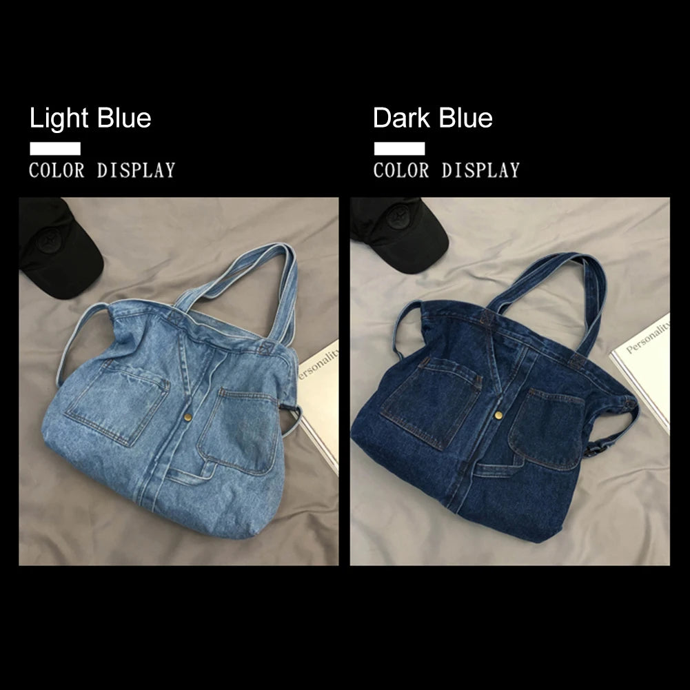 Retro Denim Large Capacity Crossbody & Shoulder Messenger Bag for Women – Vintage Pocket Tote Satchel