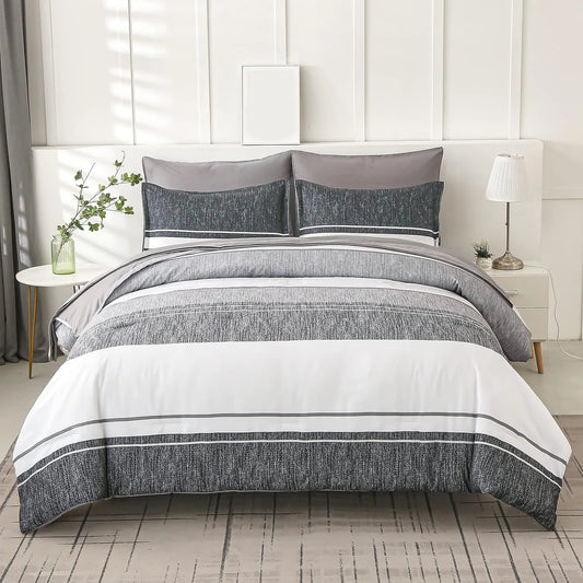 7-Piece Striped Comforter Set – Complete Bedding Ensemble with Comforter, Flat & Fitted Sheet, Pillowcases & Shams