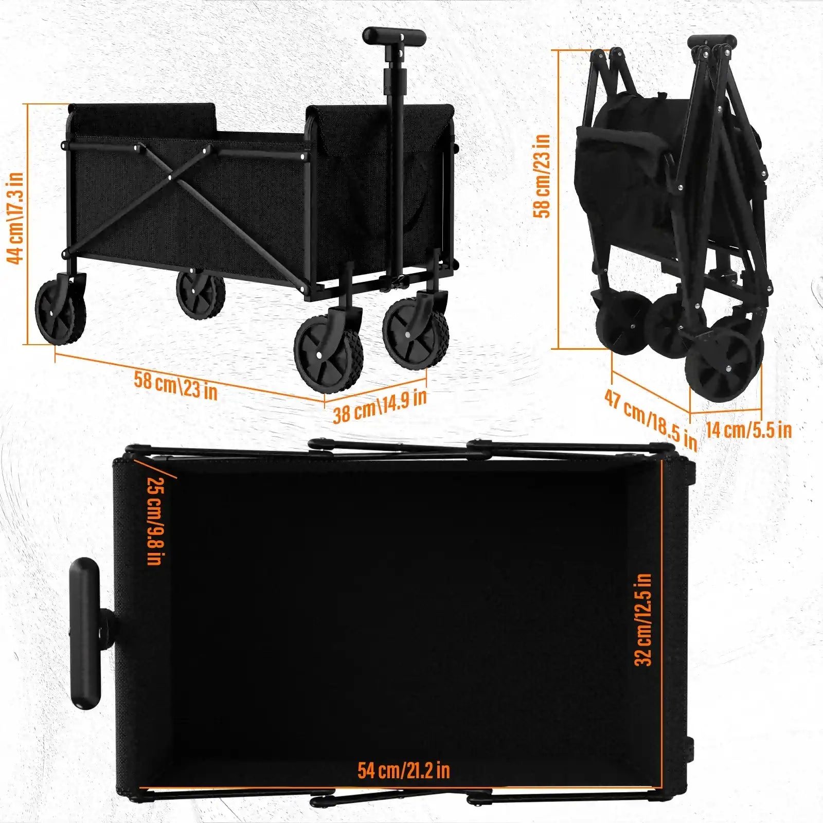 Garden Handcart with Four Foldable Wheels – Portable Cargo Transport Trolley, One-Hand Carry, Heavy-Duty Folding Utility Wagon for Outdoor & Home Use