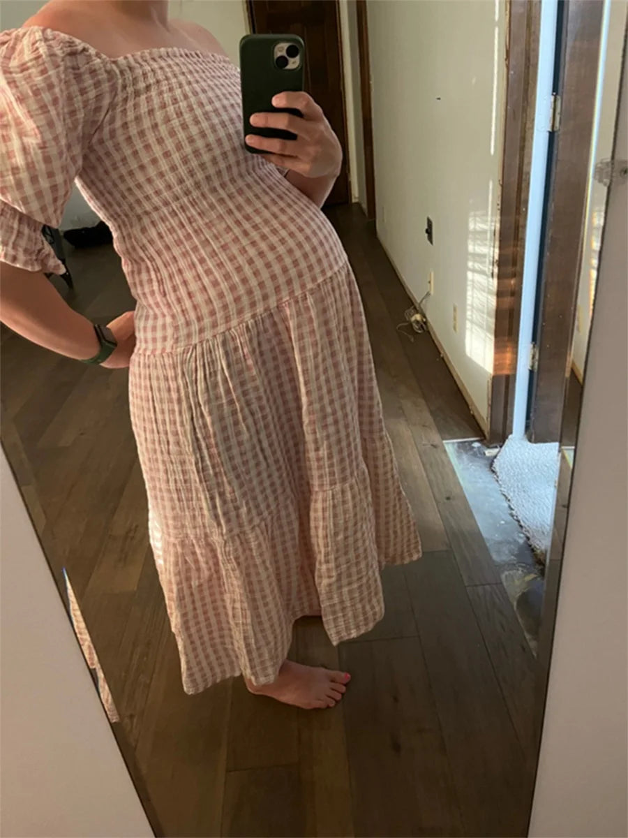 Women’s Floral Print Maternity Dress – Half Sleeve Pregnancy Outfit with Square Neckline, Perfect for Fall Baby Showers
