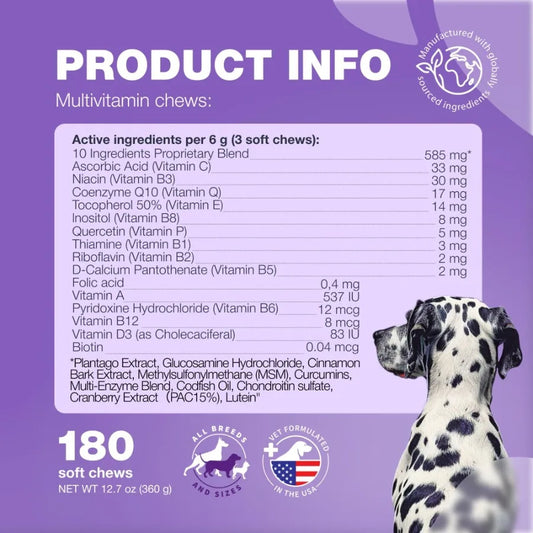 15-in-1 Dog Multivitamin Chews with MSM – Complete Hip & Joint Support, Skin & Coat Health, Itchy Skin Relief & Daily Wellness Supplement