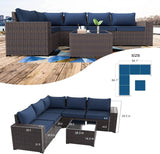 6-Piece Outdoor Patio Furniture Set – PE Wicker Rattan Sectional Sofa with Navy Blue Cushions | Modern Patio Conversation Set