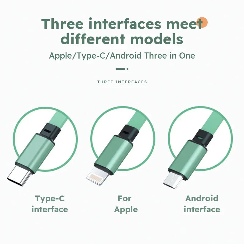 2-Pack 3-in-1 USB Charging Cable – Retractable Multi-Port Fast Charging & Data Cord for iPhone, Samsung, Huawei & Xiaomi