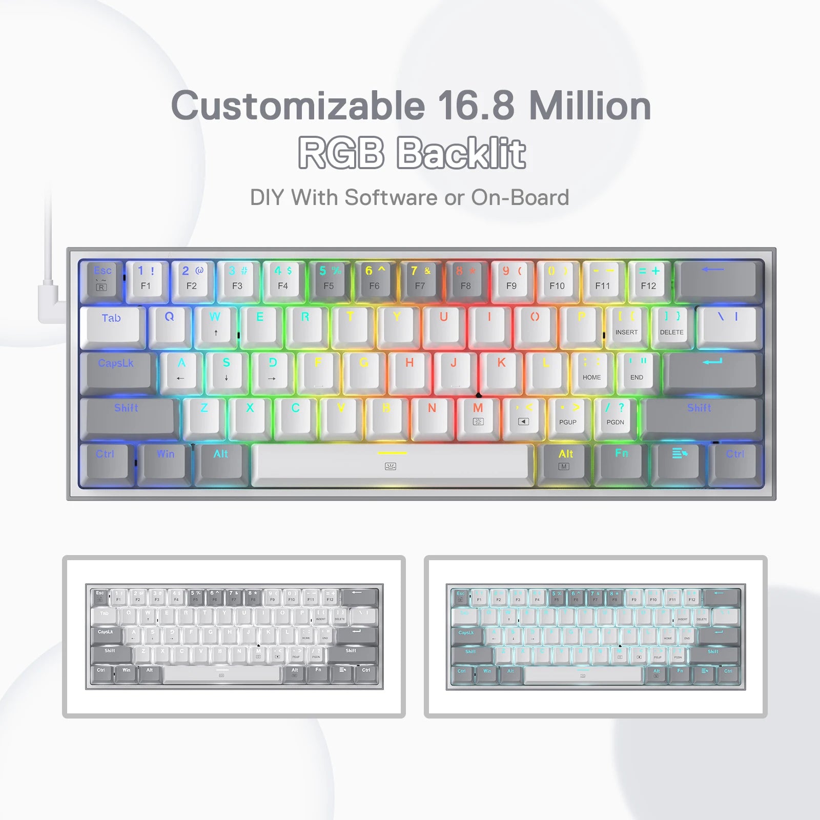 Redragon K617 Fizz 60% RGB Gaming Keyboard – 61 Keys Compact Hot-Swap Mechanical Keyboard with Red Switches