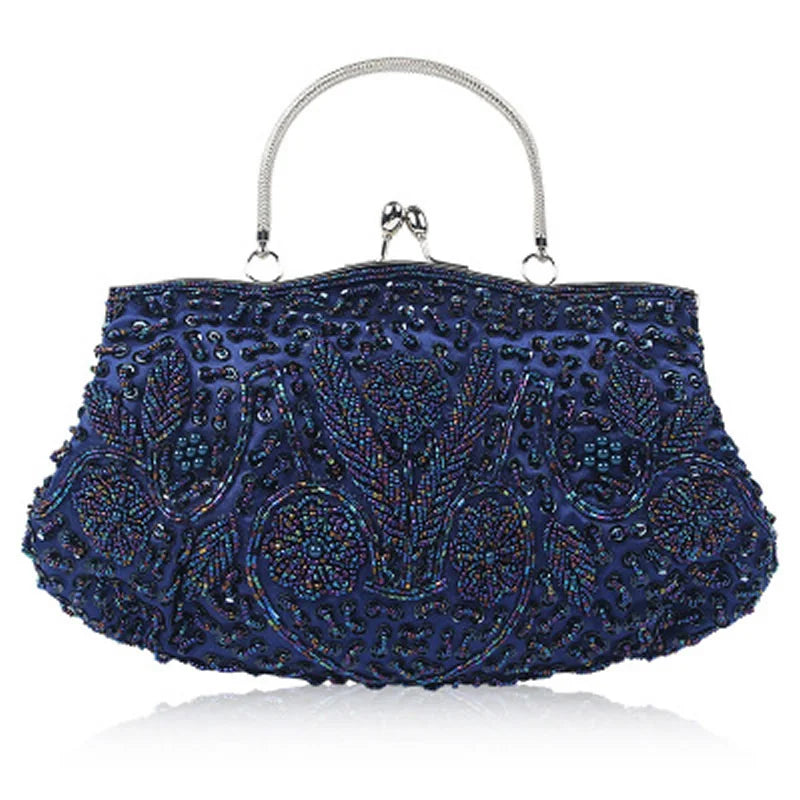 Women’s Retro Beaded Embroidered Evening Bag – Bridal Clutch with Chain Strap for Weddings, Parties & Banquets