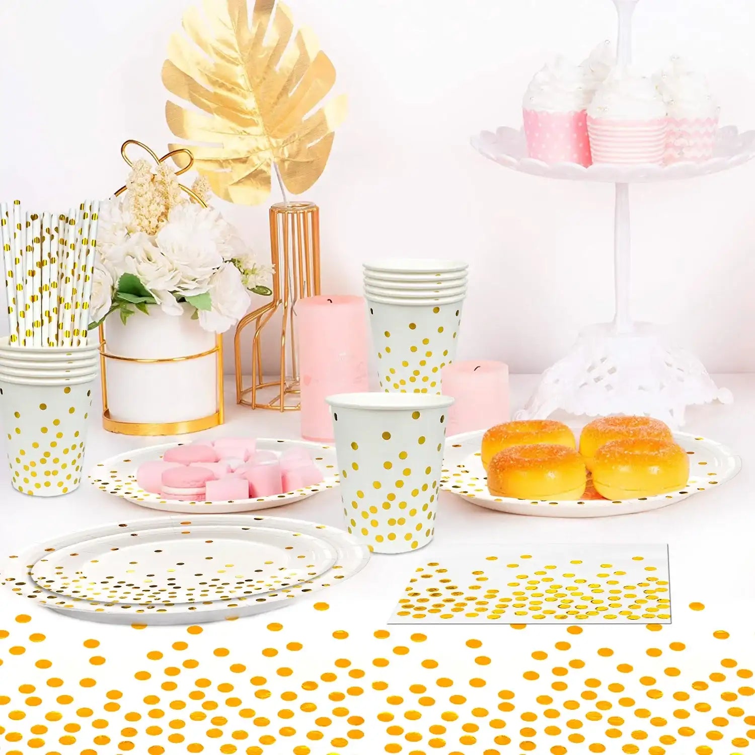 White & Gold Disposable Party Dinnerware Set (121pcs) – Elegant Plates, Cups & Napkins