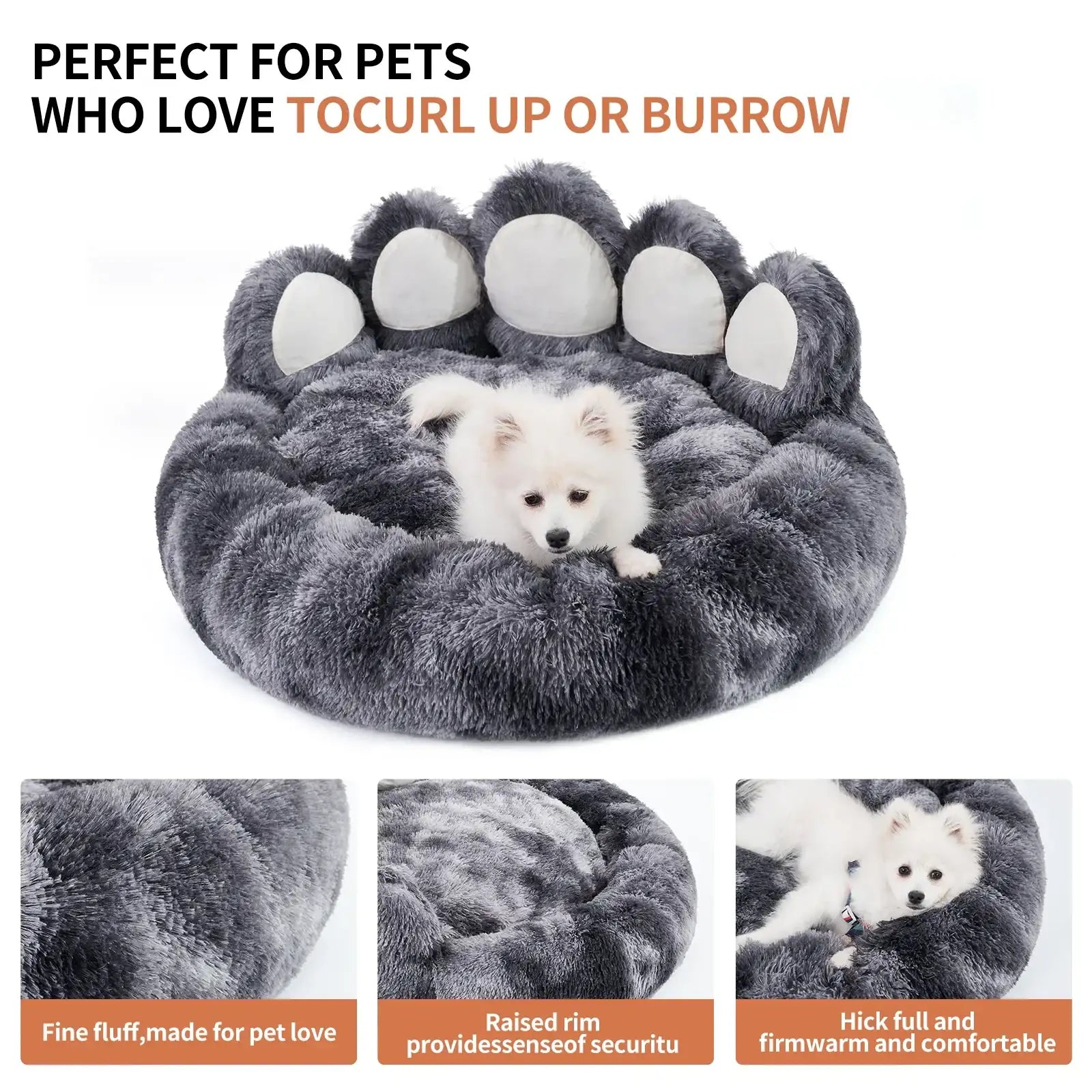 Cozy Paw-Shaped Fluffy Dog Bed – Deep Sleep Cushion for Dogs & Cats (Warm, Anti-Slip, Extra Plush)