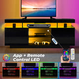 Modern LED-Light TV Stand for 55–65″ TVs – Built-in Power Outlets, Gaming & Console Storage Entertainment Center
