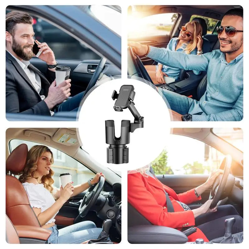 2-in-1 car phone & cup holder – adjustable mount expander drink holder with cell phone stand for cars, SUVs & trucks